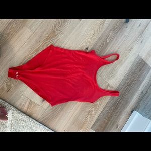 Red tank top body suit